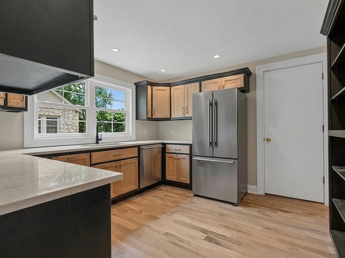 Kitchen with refrigerator